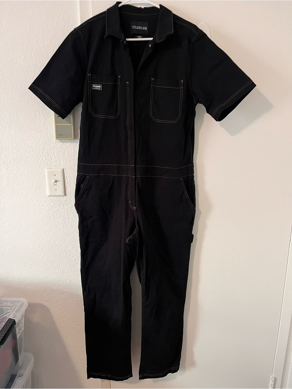 Wildfang Essential SS Coverall Black Brushed Cotton Zip Up Large
